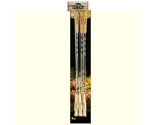 Шампуры с деревянными ручками ECOS 23021D (набор из 6 штук), нерж.