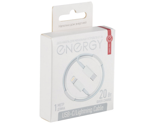 Кабель Energy ET-34 USB-С/Lightning (для продукции Apple), 1 м, 20 Вт, белый