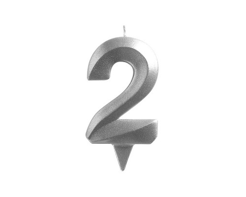 Свеча для торта "Грань" цифра 2 (хром), 8,7х4,3х1,2 см.