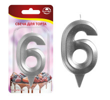 Свеча для торта "Грань" цифра 6 (хром), 8,7х4,3х1,2 см.