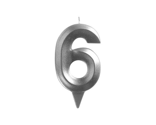 Свеча для торта "Грань" цифра 6 (хром), 8,7х4,3х1,2 см.