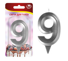 Свеча для торта "Грань" цифра 9 (хром), 8,7х4,3х1,2 см.