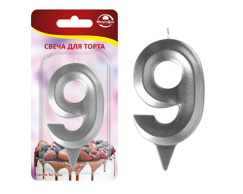 Свеча для торта "Грань" цифра 9 (хром), 8,7х4,3х1,2 см.