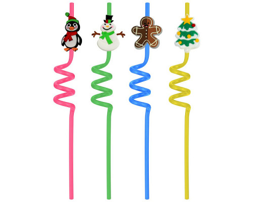 Трубочки для коктейля "Новогодние игрушки". Набор 4шт. Длина 26 см. NEW