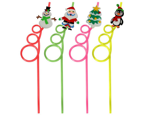 Трубочки для коктейля "Зимний лес". Набор 4шт. Длина 26 см. NEW