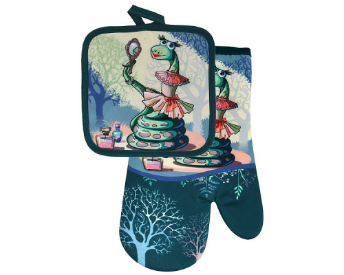 Прихватка с рукавицей "Светский образ". Набор из 2-х предметов. Размер 17х27. 4 диз. NEW