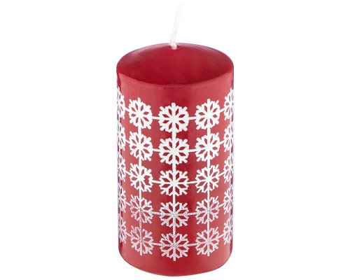 Свеча Deco Christmas 50х100 мм Снежинки (белые на бордовом)
