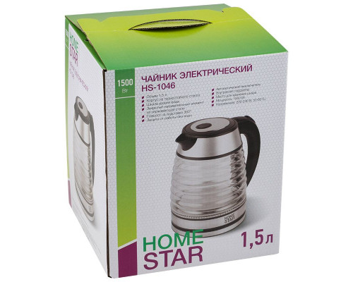Чайник Homestar HS-1046 (1,5 л.) стекло, пластик черный