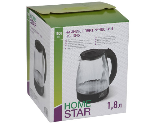Чайник HomeStar HS-1045 (1,8 л) стекло, пластик, черный