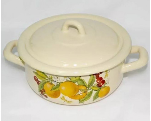Кастрюля ЛЗЭП Фруктовая фантазия С-16072/4КмЭ 1,45л эмал. сталь с крыш. бежевый с рисунком
