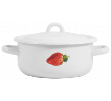 Кастрюля с крышкой "Сочная клубника" С-1605/4, 1,45л, сталь, эмал. покр., бел., с рис.