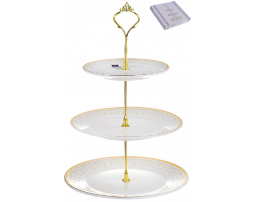 ГРАЦИЯ, фруктовница 3-х ярусная,  блюдо 150мм, 195мм, 230мм, NEW BONE CHINA, подарочная упаковка