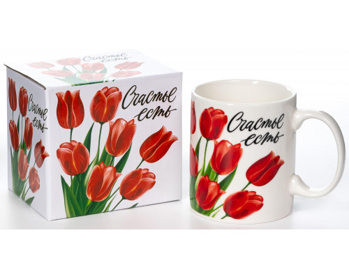 СЧАСТЬЕ, кружка 350мл, NEW BONE CHINA,  индивидуальная подарочная упаковка