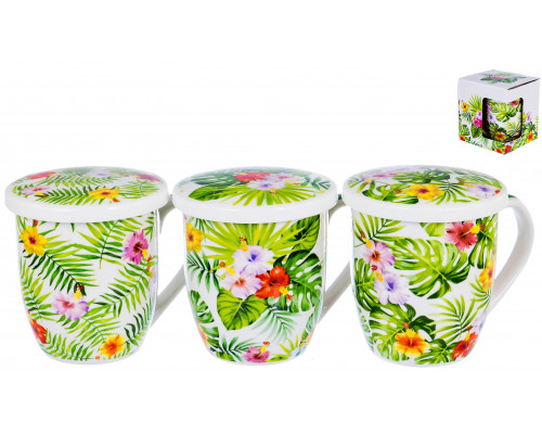 СВЕЖЕСТЬ. кружка подарочная заварочная 350мл NEW BONE CHINA, МИКС 3 декора, с метал. ситом, индивидуальная подарочная упаковка