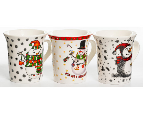 СНЕГОВИЧОК, кружка 310мл, МИКС 3 ДЕКОРА, NEW BONE CHINA, упаковка - гофрокороб