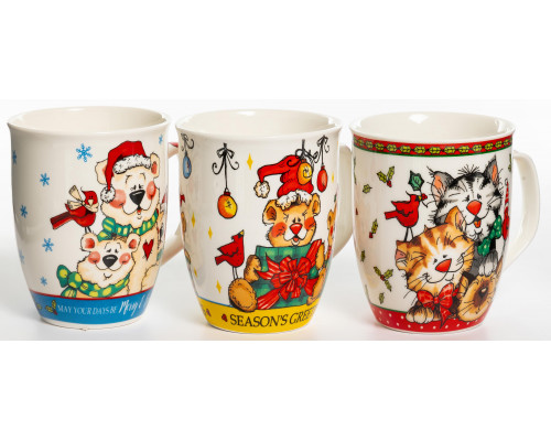 ПОЗДРАВЛЯЕМ, кружка 350мл, МИКС 3 ДЕКОРА, NEW BONE CHINA, упаковка - гофрокороб