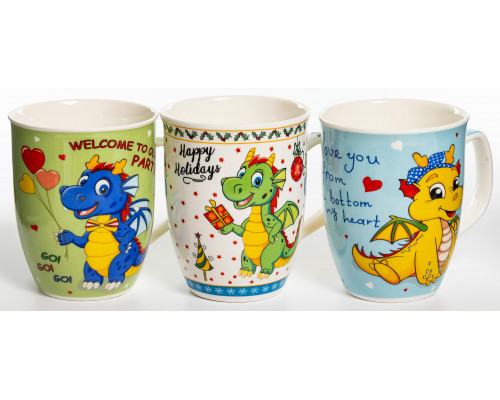 HAPPY DAY, кружка 350мл, МИКС 3 ДЕКОРА, NEW BONE CHINA, упаковка - гофрокороб