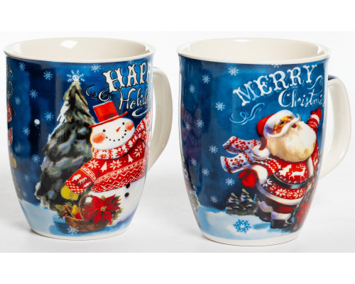 HAPPY HOLIDAYS, кружка 350мл, МИКС 2 ДЕКОРА, NEW BONE CHINA, упаковка - гофрокороб