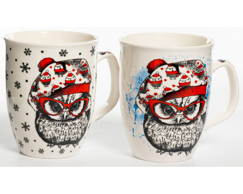 СОВА, кружка 350мл, МИКС 2 ДЕКОРА, NEW BONE CHINA, упаковка - гофрокороб