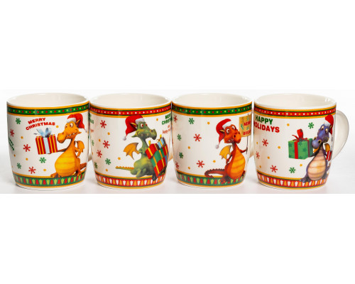 HAPPY HOLIDAYS, кружка 380мл, МИКС 4 ДЕКОРА, NEW BONE CHINA, упаковка - гофрокороб