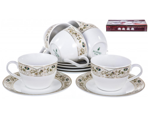 БРИСТОЛЬ СТИВЕН, набор чайный (12) 6 чашек 220мл + 6 блюдец, SUPERWHITE PORCELAIN, подарочная упаковка