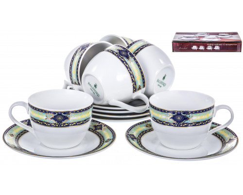 БРИСТОЛЬ РОБЕРТ, набор чайный (12) 6 чашек 220мл + 6 блюдец, SUPERWHITE PORCELAIN, подарочная упаковка
