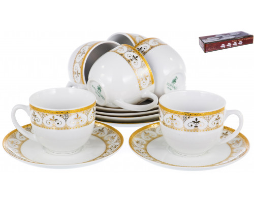 БРИСТОЛЬ ДЖОН, набор чайный (12) 6 чашек 220мл + 6 блюдец, SUPERWHITE PORCELAIN, подарочная упаковка