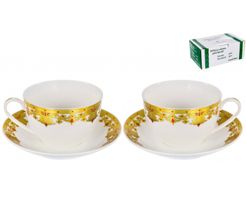 ЭСТЕЛЛА, набор чайный (4) 2 чашки 240мл + 2 блюдца, NEW BONE CHINA, подарочная упаковка
