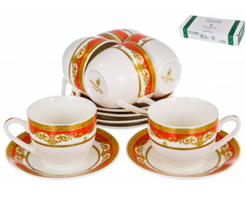 ЭСТЕЛЛА, набор кофейный (12) 6 чашек 120мл + 6 блюдец, NEW BONE CHINA, цветной дизайн с золотом, подарочная упаковка