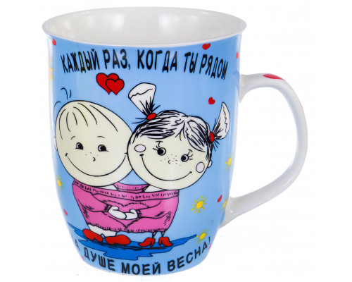 ТЫ РЯДОМ, кружка 350мл, NEW BONE CHINA, МИКС 2 ДЕКОРА, упаковка - гофрокороб