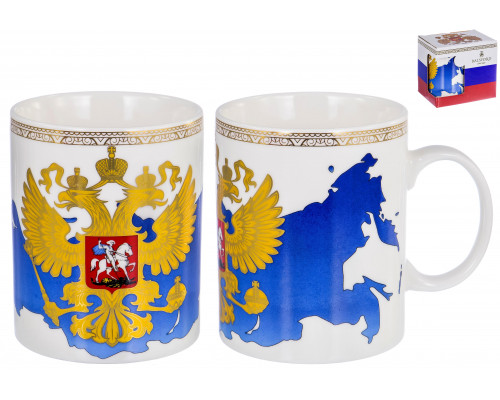 ПАТРИОТ ГЕРБ И КАРТА, кружка 350мл, NEW BONE CHINA, национальная символика с золотом,  подарочная упаковка