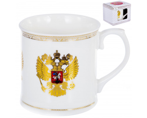 ПАТРИОТ ГЕРБ КРУГОВОЙ, кружка 400мл, NEW BONE CHINA, национальная символика с золотом,  подарочная упаковка