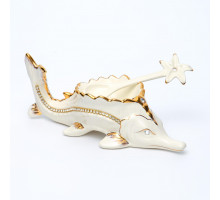 HOME ART, икорница 250мм с ложкой, NEW BONE CHINA, декор белый + золото, белая упаковка