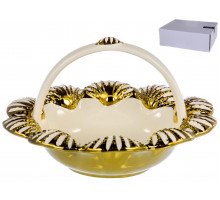 HOME ART, корзинка сервировочная 20,2х20,2х12,8см, NEW BONE CHINA, декор белый + золото SHELL, белая упаковка