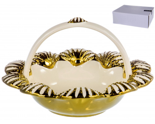 HOME ART, корзинка сервировочная 20,2х20,2х12,8см, NEW BONE CHINA, декор белый + золото SHELL, белая упаковка