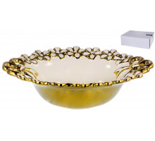 HOME ART, ваза д/фруктов 23х20,5х6,5см, NEW BONE CHINA, декор белый + золото BOWKNOT CLUB, белая упаковка