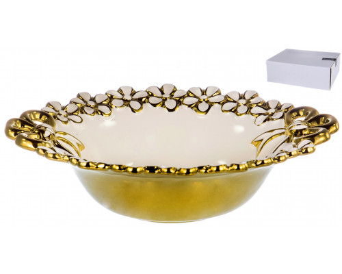 HOME ART, ваза д/фруктов 23х20,5х6,5см, NEW BONE CHINA, декор белый + золото BOWKNOT CLUB, белая упаковка
