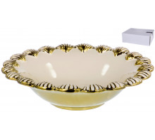 HOME ART, ваза д/фруктов 28х28х7,5см, NEW BONE CHINA, декор белый + золото SHELL, белая упаковка