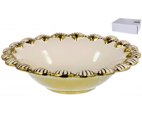 HOME ART, ваза д/фруктов 28х28х7,5см, NEW BONE CHINA, декор белый + золото SHELL, белая упаковка