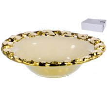 HOME ART, ваза д/фруктов 28х28х8,5см, NEW BONE CHINA, декор белый + золото RATTAN CALLA, белая упаковка