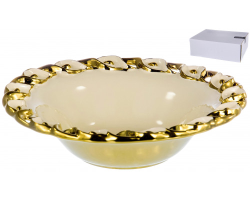HOME ART, ваза д/фруктов 28х28х8,5см, NEW BONE CHINA, декор белый + золото RATTAN CALLA, белая упаковка