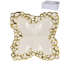 HOME ART, менажница 4-х секционная 29х29х5см, NEW BONE CHINA, декор белый + золото BUTTERFLY, белая упаковка