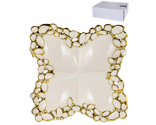 HOME ART, менажница 4-х секционная 29х29х5см, NEW BONE CHINA, декор белый + золото BUTTERFLY, белая упаковка