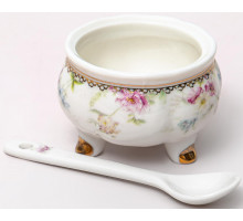 ФРАНСУАЗА, баночка для джема 60мм 50мл с ложкой, NEW BONE CHINA, цветная упаковка