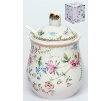 ФРАНСУАЗА, баночка д/меда 320мл с/крышкой и ложкой, NEW BONE CHINA, цветная упаковка