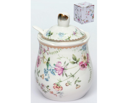 ФРАНСУАЗА, баночка д/меда 320мл с/крышкой и ложкой, NEW BONE CHINA, цветная упаковка