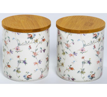 ЗИРАНА, набор 2 банки д/сыпучих продуктов 1350мл с/бамбук.крышками, NEW BONE CHINA, цветная упаковка