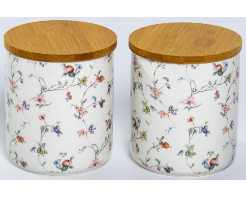 ЗИРАНА, набор 2 банки д/сыпучих продуктов 1350мл с/бамбук.крышками, NEW BONE CHINA, цветная упаковка