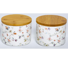 ЗИРАНА, набор 2 банки д/сыпучих продуктов 850мл с/бамбук.крышками, NEW BONE CHINA, цветная упаковка