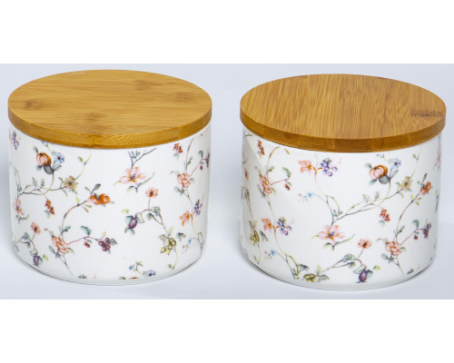 ЗИРАНА, набор 2 банки д/сыпучих продуктов 850мл с/бамбук.крышками, NEW BONE CHINA, цветная упаковка